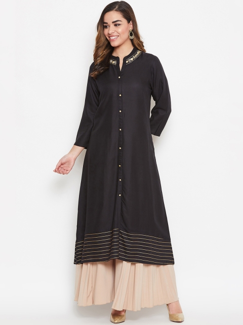 

rangeelo rajasthan Women Black Solid A-Line Kurta