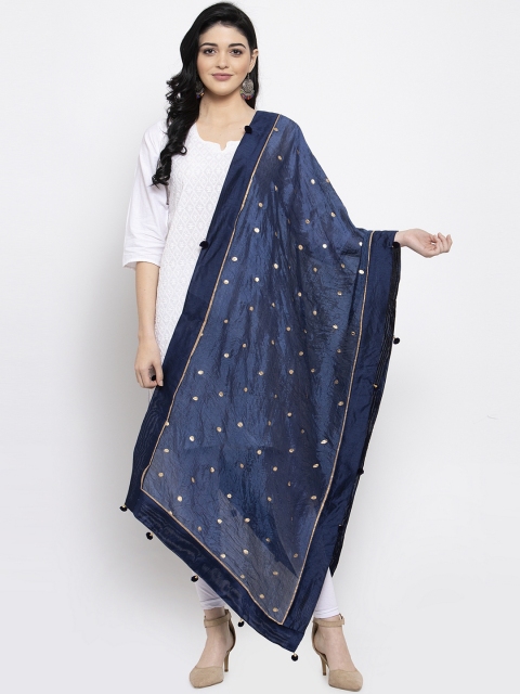 

Clora Creation Navy Blue & Gold-Coloured Polka Dot Woven Design Dupatta