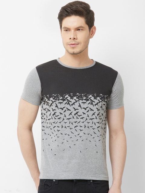 

FiTZ Men Charcoal Grey Printed Round Neck T-shirt