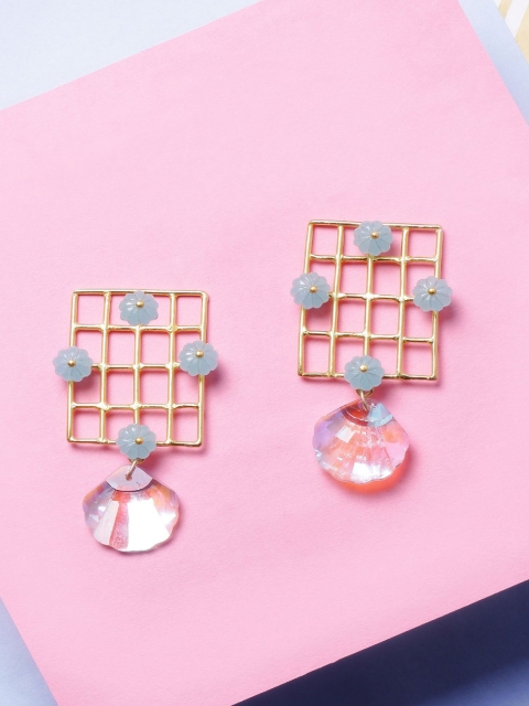 

NITAARA Sea Green & Gold-Plated Contemporary Drop Earrings