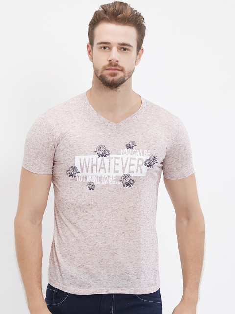 

FiTZ Men Nude-Coloured Printed V-Neck T-shirt