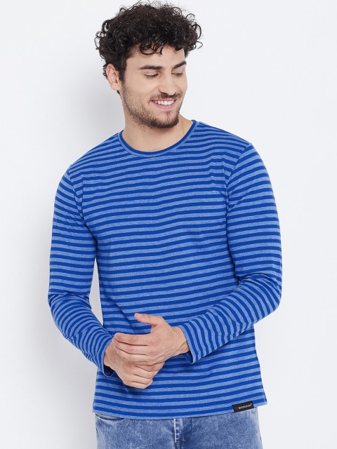 

LE BOURGEOIS Men Blue Striped Round Neck T-shirt