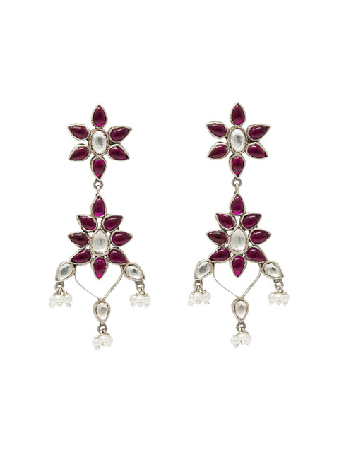 

Unniyarcha Jewellery Silver-Toned & White Pure 92.5 Silver Classic Drop Earrings