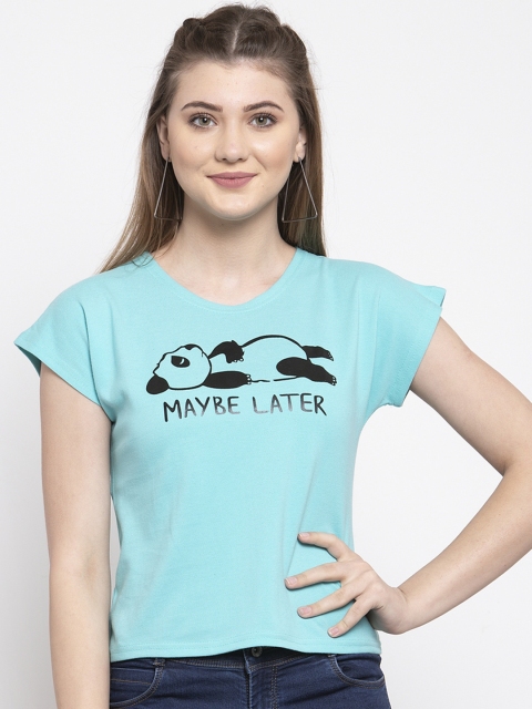 

Everlush Women Turquoise Blue Printed Top