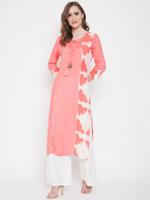 

Prakhya Women Pink & White Printed Kurta with Palazzos