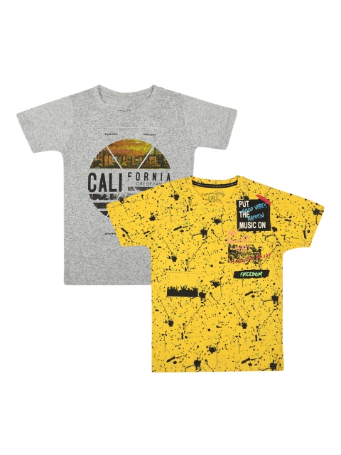 

Lil Tomatoes Boys Pack Of 2 Grey & Yellow Printed Round Neck T-shirt
