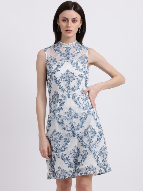 

Zink London Women White Printed Fit and Flare Dress