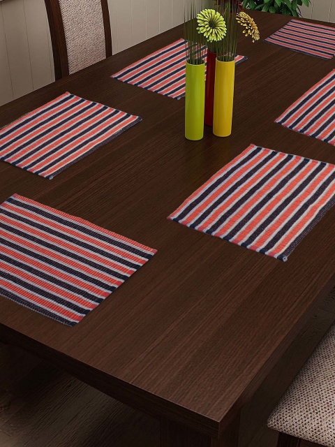 

NEUDIS Set of 6 Red & Black Striped Ribbed Table Placemats