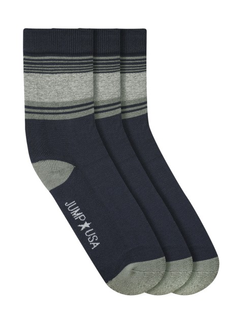 

JUMP USA Men Pack Of 3 Blue & Grey Striped Ankle Length Socks