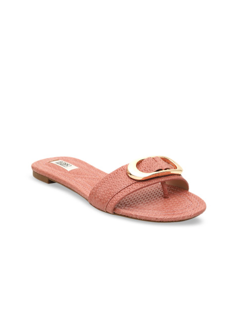 

ROSSO BRUNELLO Women Pink Textured Leather Open Toe Flats