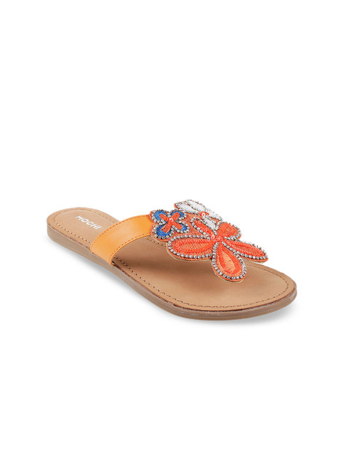 

Mochi Women Orange Embellished T-Strap Flats
