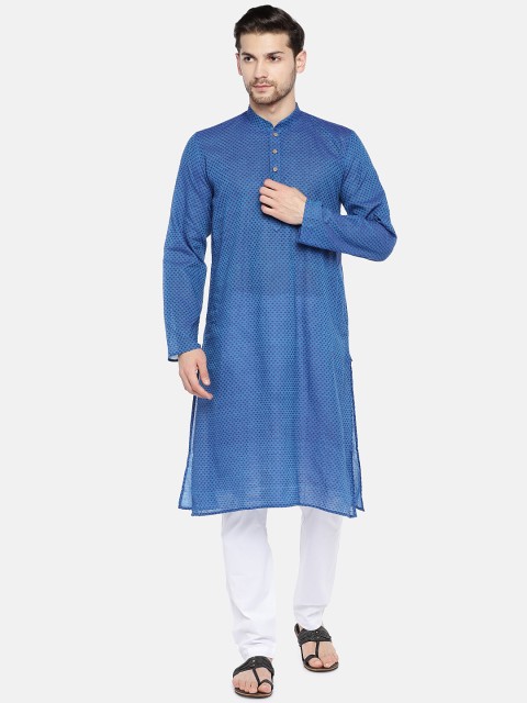

RAJUBHAI HARGOVINDAS Men Blue & White Self Design Kurta Set