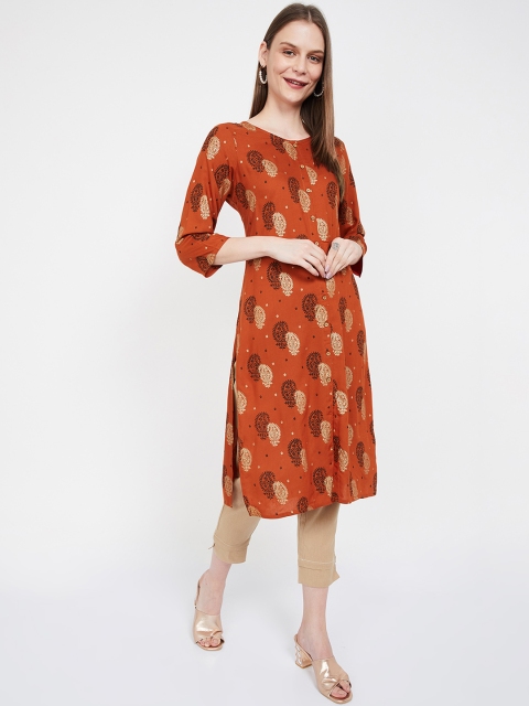 

Melange by Lifestyle Women Orange & Beige Printed Straight Kurta