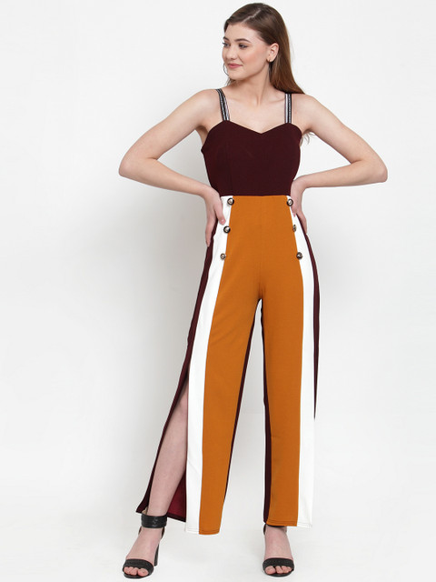 

Everlush Women Burgundy & Brown Colourblocked Basic Jumpsuit