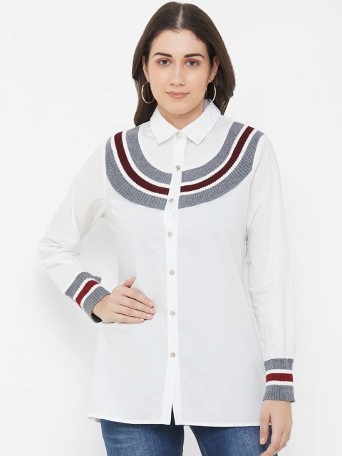 

bebe Women White & Grey Regular Fit Striped Casual Shirt
