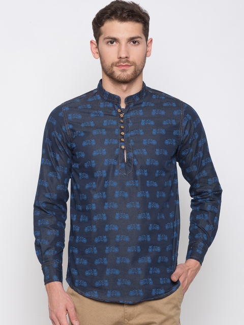 

Nick&Jess Men Blue Printed Straight Kurta