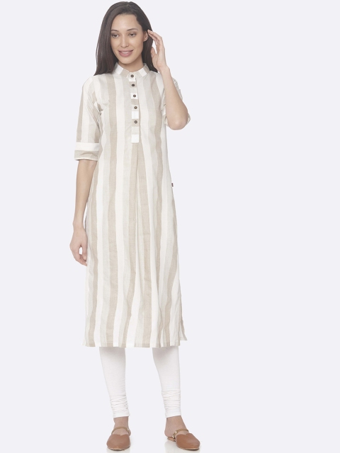 

RAISIN Women Beige & White Striped Straight Kurta