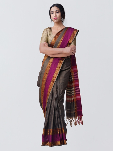 

Unnati Silks Grey Pure Cotton Solid Handloom Narayan Peth Saree
