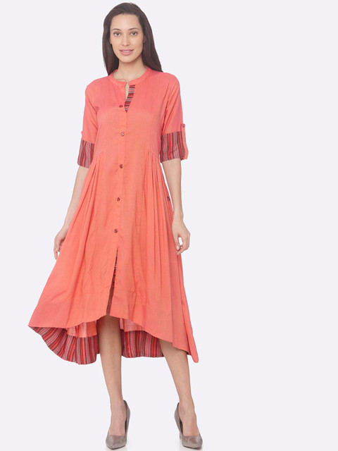 

RAISIN Women Peach-Coloured Solid A-Line Dress