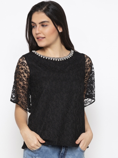 

Iti Women Black Lace A-Line Top