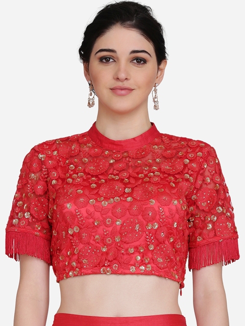 

Ojjasvi Women Red Embellished Crop Top