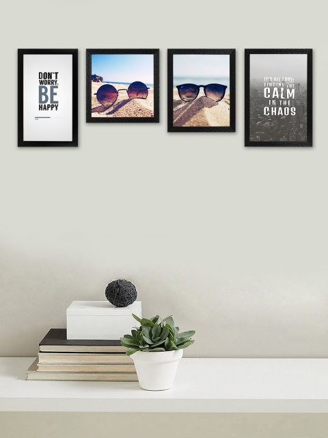 

SWADESI STUFF Set Of 4 Black Textured Individual Wall Photo Frames