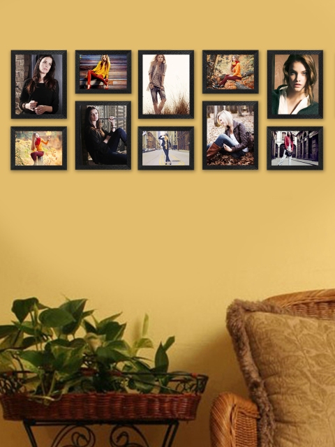 

SWADESI STUFF Set Of 10 Black Textured Individual Wall Photo Frames