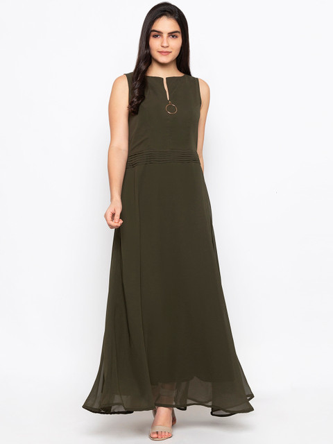 

Iti Women Olive Green Solid Maxi Dress