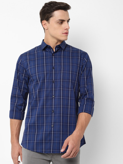 

Allen Solly Men Navy Blue & White Sport Slim Fit Checked Casual Shirt