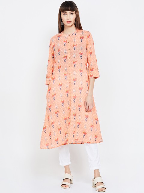 

Melange by Lifestyle Women Peach-Coloured Printed A-Line Kurta