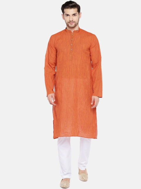 

RAJUBHAI HARGOVINDAS Men Orange & White Striped Kurta with Churidar
