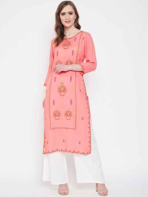 

Prakhya Women Pink & White Embroidered Kurta with Palazzos