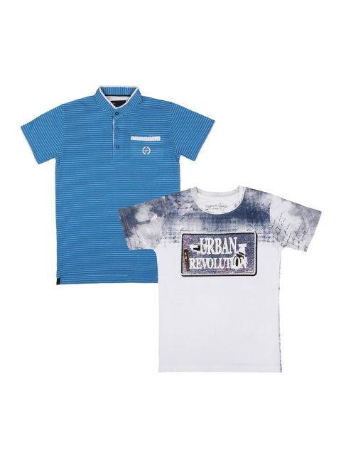 

Lil Tomatoes Boys Pack Of 2 Turquoise Blue & White Printed Round Neck T-shirt
