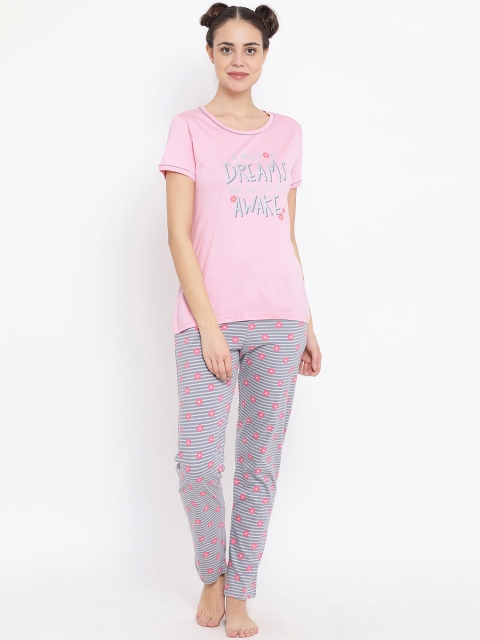 

Kanvin Women Pink & Grey Printed Night Suit