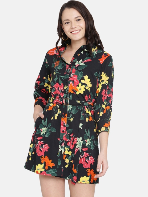 

ISU Women Black & Pink Floral Printed Shirt Dress
