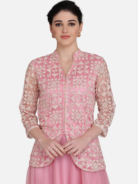

Ojjasvi Women Pink Embroidered Top