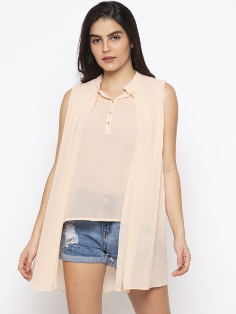 

Iti Women Peach-Coloured Solid High-Low Top
