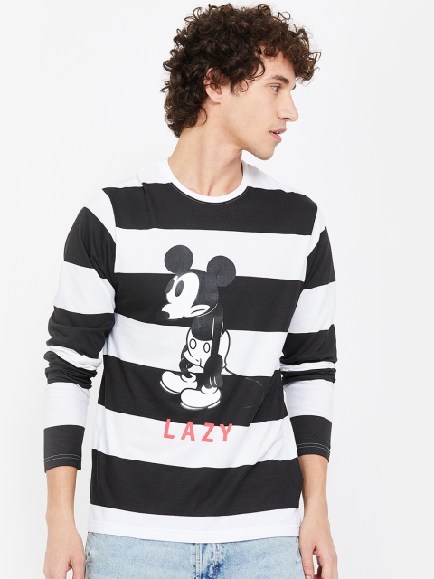

Fame Forever by Lifestyle Men White & Black Mickey Mouse Striped Round Neck T-shirt