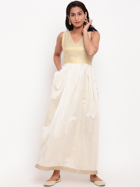 

trueBrowns Women Gold-Toned Colourblocked Ethnic Maxi Dress