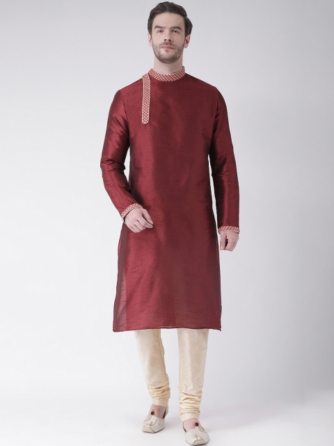 

DEYANN Men Maroon & Cream-Coloured Self Design Kurta with Churidar