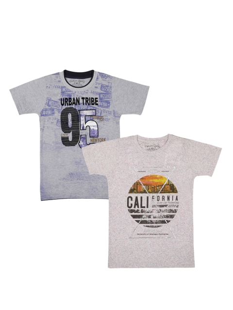 

Lil Tomatoes Boys Pack Of 2 Grey Melange Printed Round Neck T-shirt