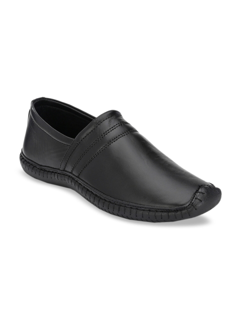 

Mactree Men Black Solid Genuine Leather Formal Slip-Ons