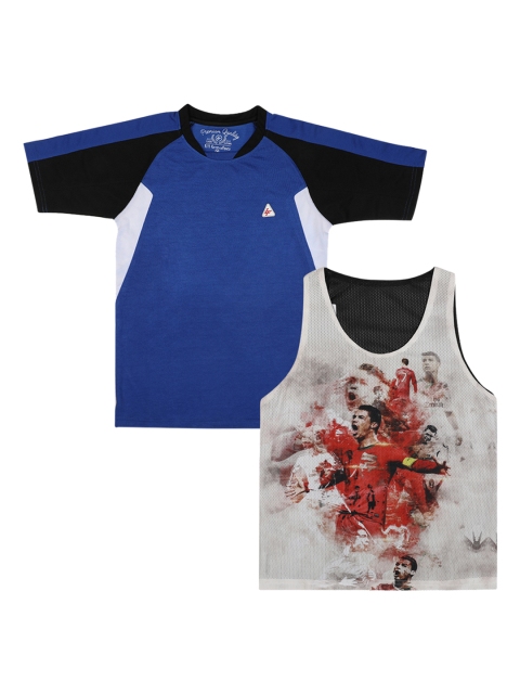 

Lil Tomatoes Boys Pack Of 2 Blue & White Printed Scoop Neck T-shirt