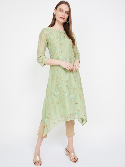 

Melange by Lifestyle Women Green Embroidered A-Line Kurta