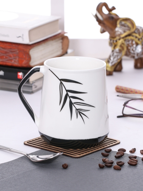 

JCPL Set of 2 White & Black Printed Porcelain Big Milk Mugs 350 ml