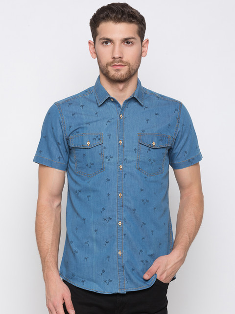 

Nick&Jess Men Blue Muscle Slim Fit Printed Casual Shirt