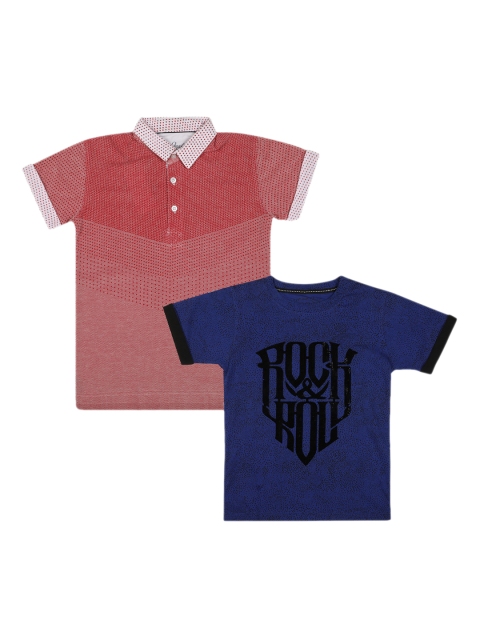 

Lil Tomatoes Boys Pack Of 2 Blue & Red Printed Round Neck T-shirt