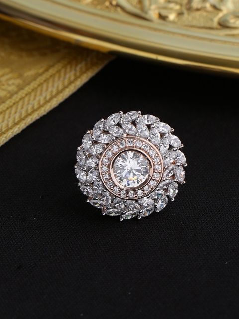 Tistabene Rose Gold-Plated & White Stones Studded Cocktail Ring