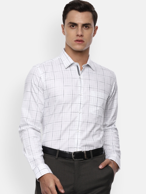 Van Heusen Men White & Blue Slim Fit Checked Formal Shirt