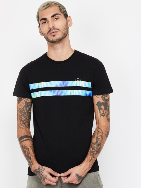

Smiley World Men Black Striped Round Neck T-shirt